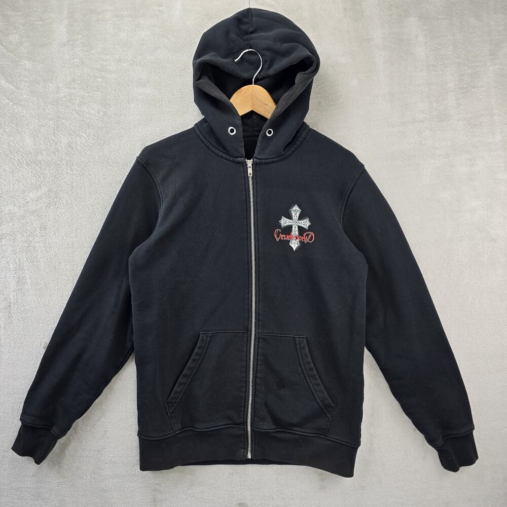 Cruel World Zip Up Hoodie Mens Small Black Cross Y2K Sweatshirt Goth Grunge - Picture 2 of 15